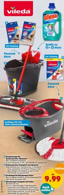 PENNY Vileda Ersatzbezüge für Bodenwischer Ultramat, Bodenwischer Komplett-Set Ultramat oder Ersatz für Wischmopp Turbo Angebot