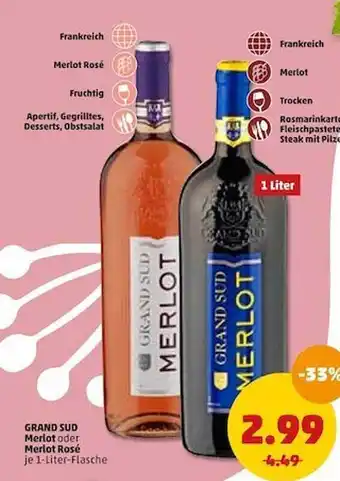 PENNY Grand Sud Merlot Oder Merlot Rosé Angebot