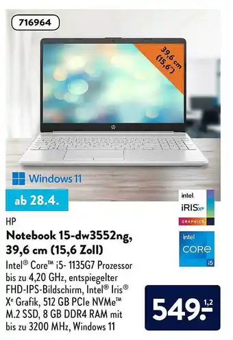 Aldi Nord Hp Notebook 15-dw3552ng, 15.6 Zoll Angebot