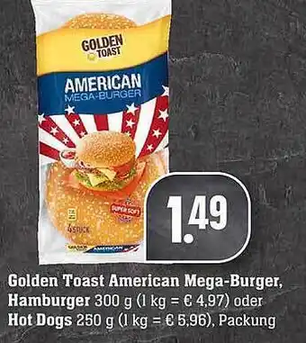 Edeka Golden Toast American Mega-burger, Hamburger Oder Hot Dogs Angebot