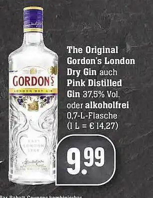 Edeka The Original Gordon's London Dry Gin Auch Pink Distilled Gin Oder Alkoholfrei Angebot