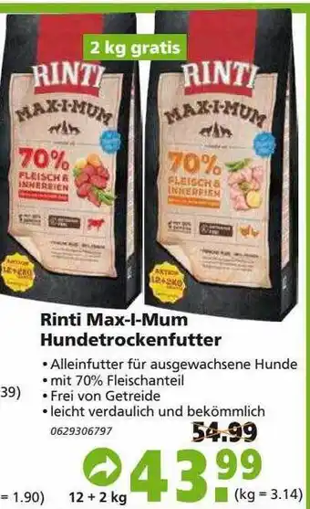 Globus Baumarkt Rinti Max-i-mum Hundertrockenfutter Angebot