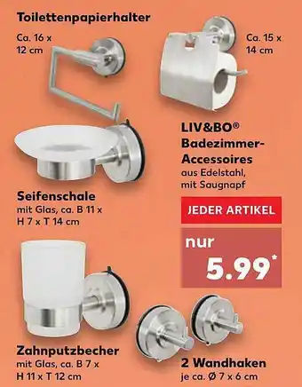 Kaufland Toilettenpapierhalter, Seifenschale, Zahnputzbecher, Liv&bo Badezimmer-accessoires, 2 Wandhaken Angebot