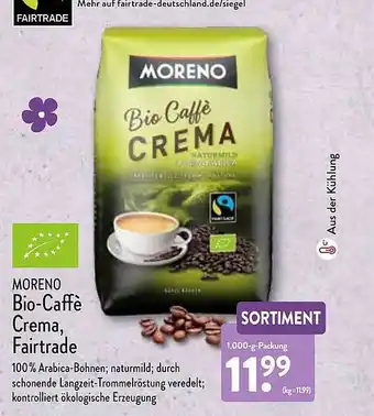 Aldi Nord Moreno Bio-caffe Crema, Fairtrade Angebot