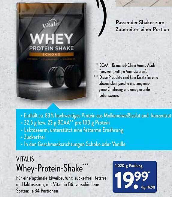 Vitalis Whey Proteinshake Angebot bei Aldi Nord