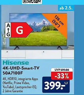 Aldi Nord Hisense 4k Uhd Smart Tv 50A7100F Angebot