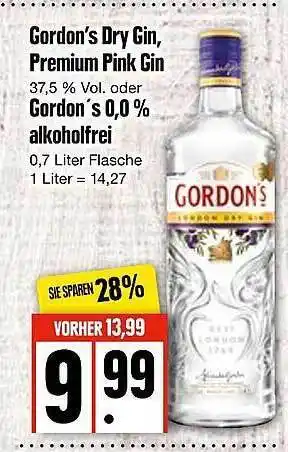 Edeka Gordon's Dry Gin, Premium Pink Gin Oder Gordon's 0,0% Alkoholfrei Angebot