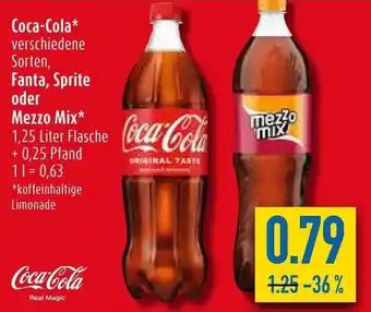 diska Coca Cola , Fanta, Sprite oder Mezzo Mix 1,25 Liter Flasche Angebot