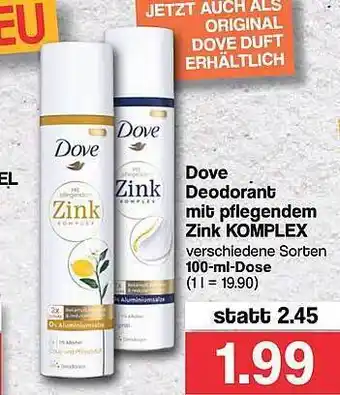 Famila Nord West Dove Deodorant Mit Pflegendem Zink Komplex Angebot