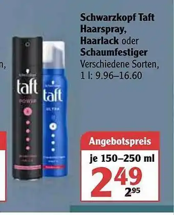 Globus Schwarzkopf Taft Haarspray, Haarlack Oder Schaumfestiger Angebot