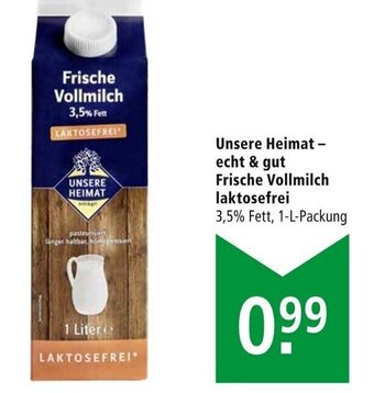 Marktkauf Unsere Heimat-echt & gut Frische Vollmilch laktosefrei 1 L Angebot