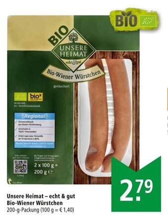 Marktkauf Unsere Heimat-echt & gut Bio Wiener Würstchen 200 g Angebot