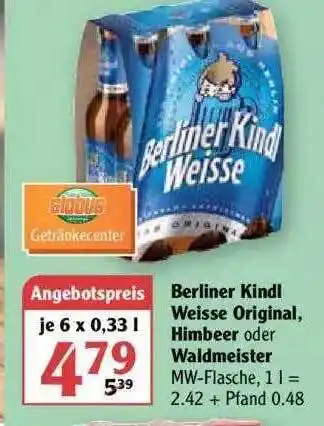 Globus Berliner Kindl Weisse Original, Himbeer Oder Waldmeister Angebot