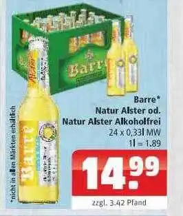 Getränkehaus Barre Natur Alster Od. Natur Alster Alkoholfrei Angebot