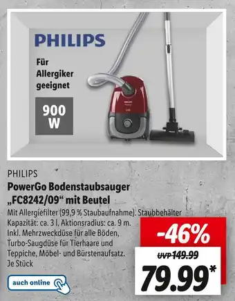 Lidl Philips powergo bodenstaubsauger „fc8242/09“ mit beutel Angebot