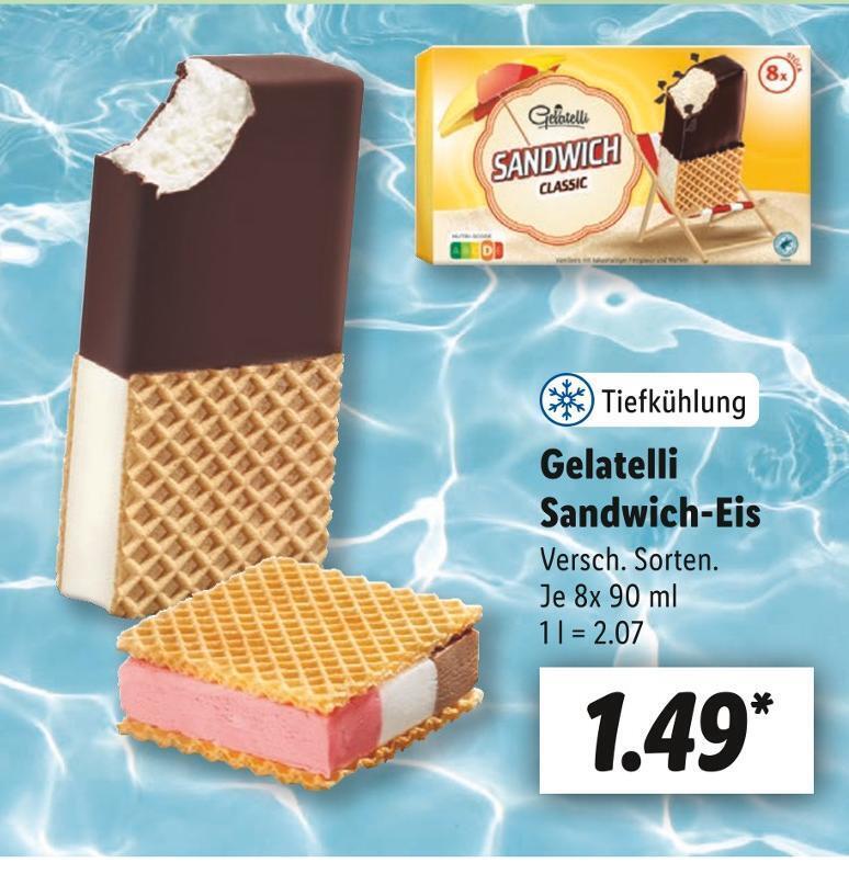 Gelatelli sandwicheis Angebot bei Lidl