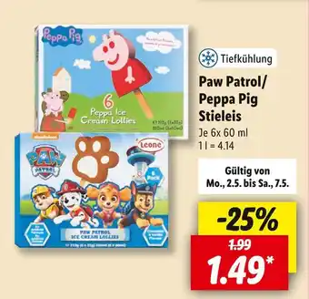 Lidl Paw patrol/peppa pig stieleis Angebot