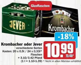 AEZ Krombacher oder Jever 20x0,5L/24x0,33L Flaschen Angebot