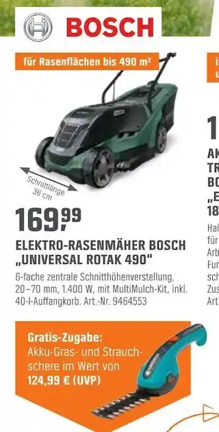 OBI Bosch elektro-rasenmäher „universal rotak 490“ Angebot