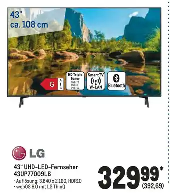 METRO LG 43" UHD LED Fernseher 43UP77009LB Angebot