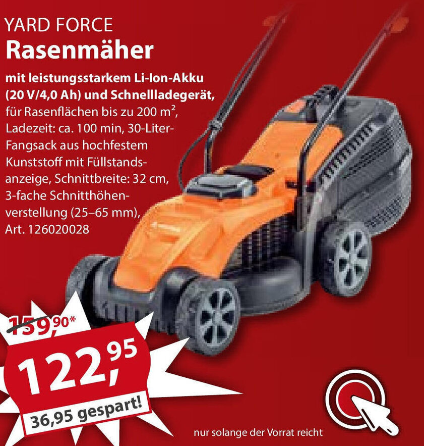 Yard Force Rasenmäher Angebot bei Sonderpreis Baumarkt