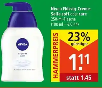 Marktkauf Nivea Flüssig Creme Seife soft oder care 250 ml Angebot