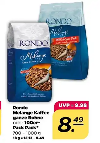 NETTO Rondo Melange Kaffee ganze Bohne oder 100er-Pack Pads 700/1000 g Angebot