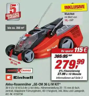 toom Baumarkt Power X-change Einhell Akku-rasenmäher „ge-cm 36 Li M Kit“ Angebot