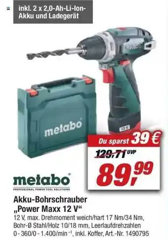 toom Baumarkt Metabo Akku-bohrschrauber „power Maxx 12 V“ Angebot