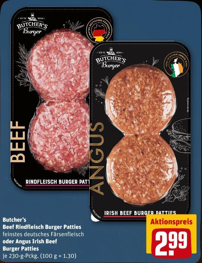 Butcher’s beef rindfleisch burger patties oder angus irish beef burgerpatties Angebot bei REWE