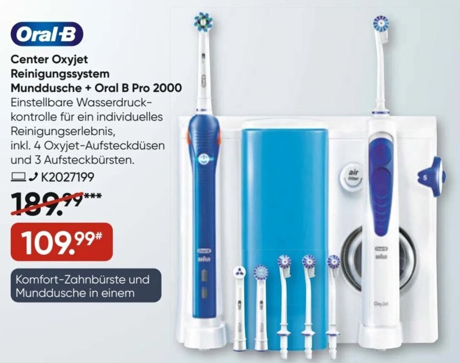 OralB Center Oxyjet Reinigungssystem Munddusche+Oral B Pro 2000