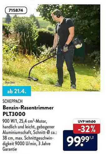 Aldi Süd Scheppach Benzin-rasentrimmer Plt3000 Angebot