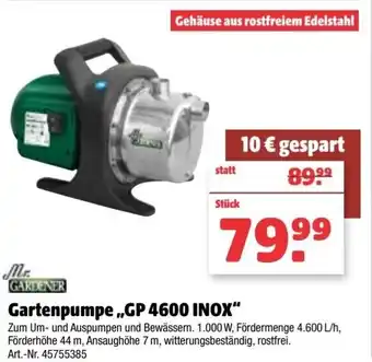 Hagebau Mr. Gardener Gartenpumpe ,,GP 4600 INOX" Angebot