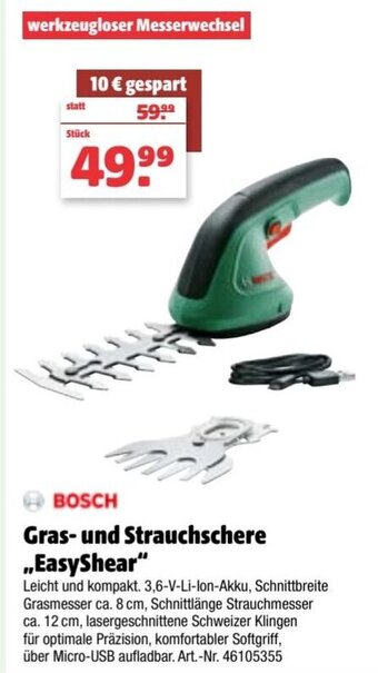 Hagebau Bosch Gras und Strauchschere ,,EasyShear" Angebot