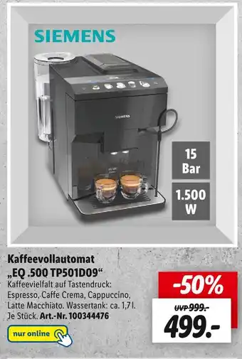 Lidl Siemens kaffeevollautomat „eq .500 tp501d09“ Angebot