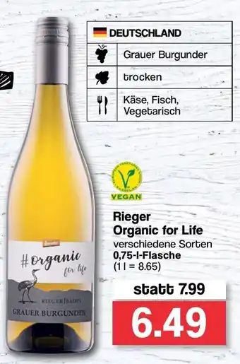 Famila Nord West Vegan Rieger Organic for Life 0,75L Angebot