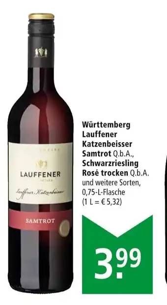 Marktkauf Württemberg Lauffener Katzenbeisser Samtrot, Schwarzriesling Rosé trocken Angebot