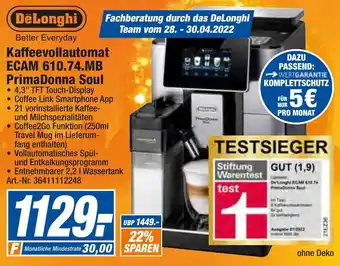 expert Techno Land DēLonghi Kaffeevollautomat ECAM 610.74.MB PrimaDonna Soul Angebot