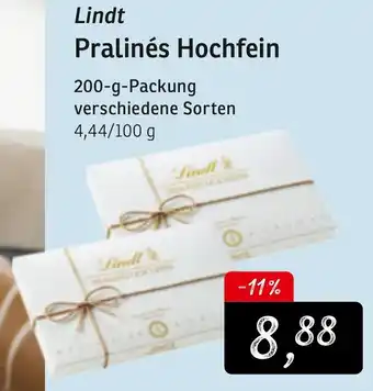 KONSUM Lindt Pralinés Hochfein 200g Packung Angebot