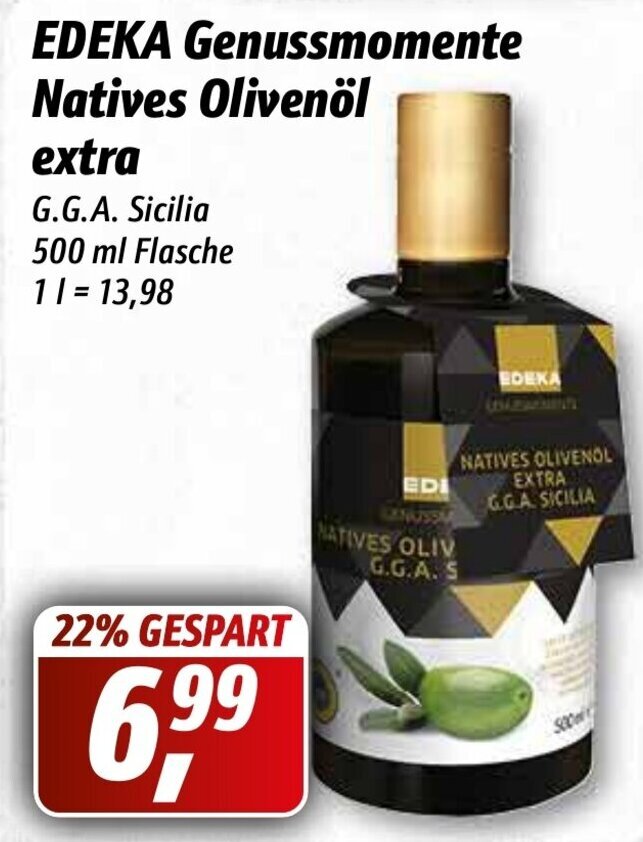 Edeka Genussmomente Natives Olivenöl Extra 500 ml Flasche Angebot bei