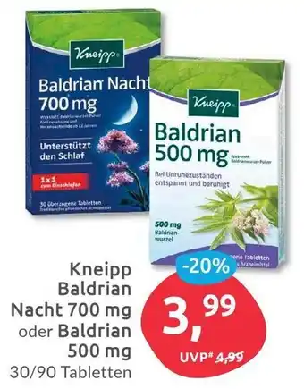 Budni Kneipp Baldrian Nacht 700 mg oder Baldrian 500 mg 30/90 Tabletten Angebot