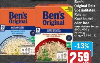 Hit Ben's Original Reis Spezialitäten, Reis im Kochbeutel oder lose 500-1000 g Packung Angebot