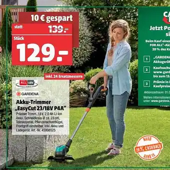 Hagebau Gardena Akku-trimmer „easycut 23-18v P4a“ Angebot