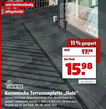 Hagebau Mr. Gardener Keramische Terrassenplatte „slate“ Angebot