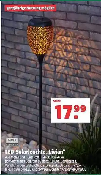 Hagebau Casaya Led-solarleuchte „livian“ Angebot