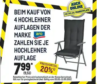 METRO Aro Beim Kauf Von 4 Hochlehner Auflagen Der Marke Zahlen Sie Je Angebot