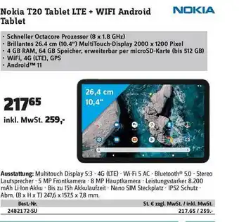 Conrad Nokia T20 Tablet Lte + Wifi Android Angebot