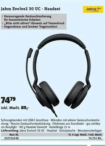 Conrad Jabra Evolve2 30 Uc - Headset Angebot