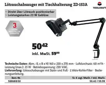 Conrad Toolcraft Lötrauchabsauger Mit Tischhalterung Zd-153a Angebot