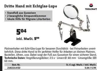 Conrad Toolcraft Dritte Hand Mit Echtglas-lupe Angebot